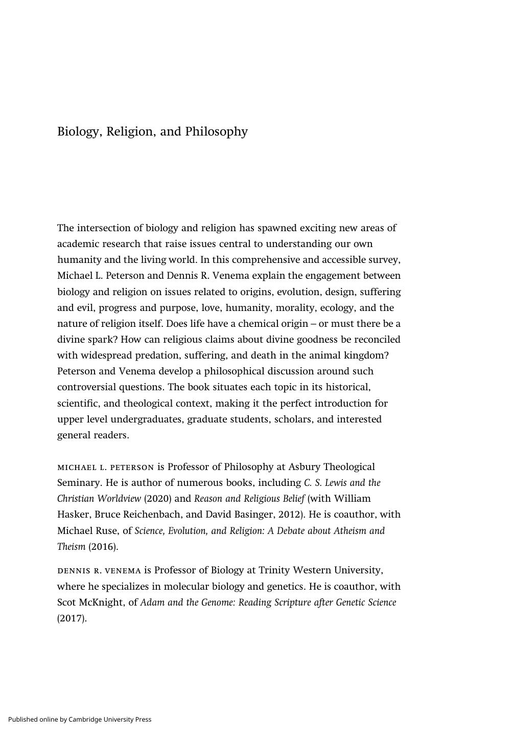 Biology, Religion, and Philosophy by An Introduction