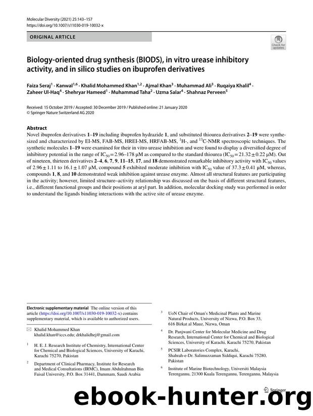 Biology-oriented drug synthesis (BIODS), in vitro urease inhibitory activity, and in silico studies on ibuprofen derivatives by unknow