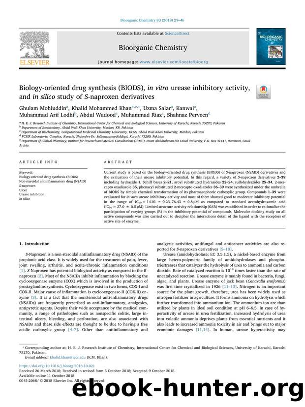 Biology-oriented drug synthesis (BIODS), in vitro urease inhibitory activity, and in silico study of S-naproxen derivatives by unknow