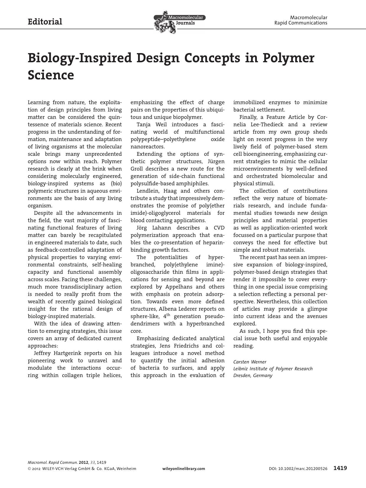 BiologyInspired Design Concepts in Polymer Science by vng