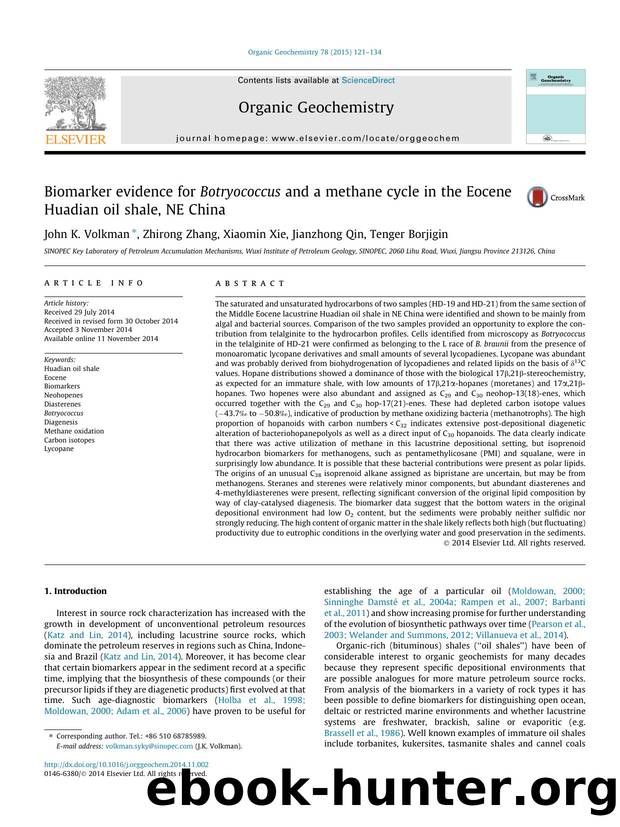 Biomarker evidence for Botryococcus and a methane cycle in the Eocene Huadian oil shale, NE China by John K. Volkman & Zhirong Zhang & Xiaomin Xie & Jianzhong Qin & Tenger Borjigin