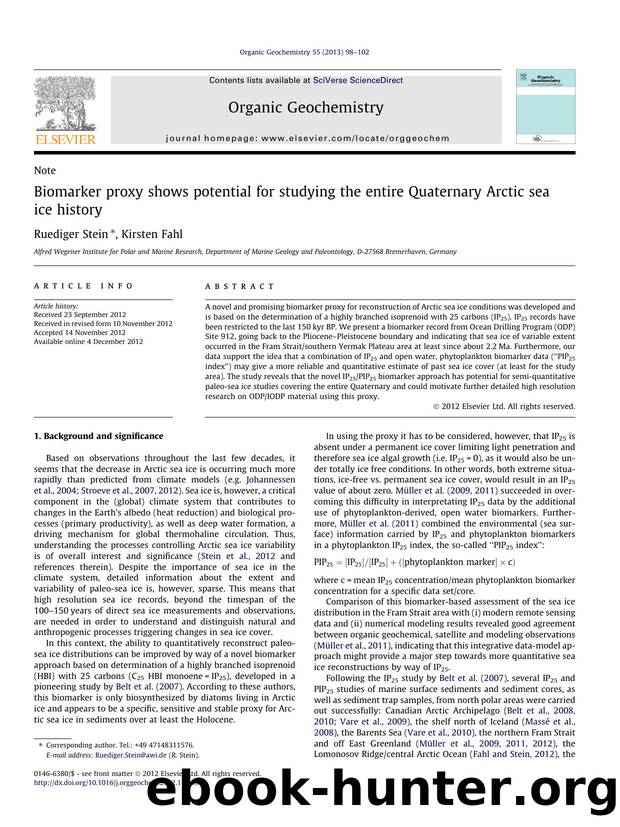 Biomarker proxy shows potential for studying the entire Quaternary Arctic sea ice history by Ruediger Stein & Kirsten Fahl