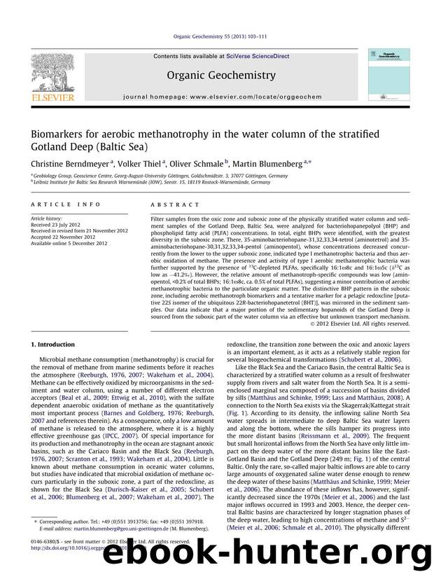 Biomarkers for aerobic methanotrophy in the water column of the stratified Gotland Deep (Baltic Sea) by Christine Berndmeyer
