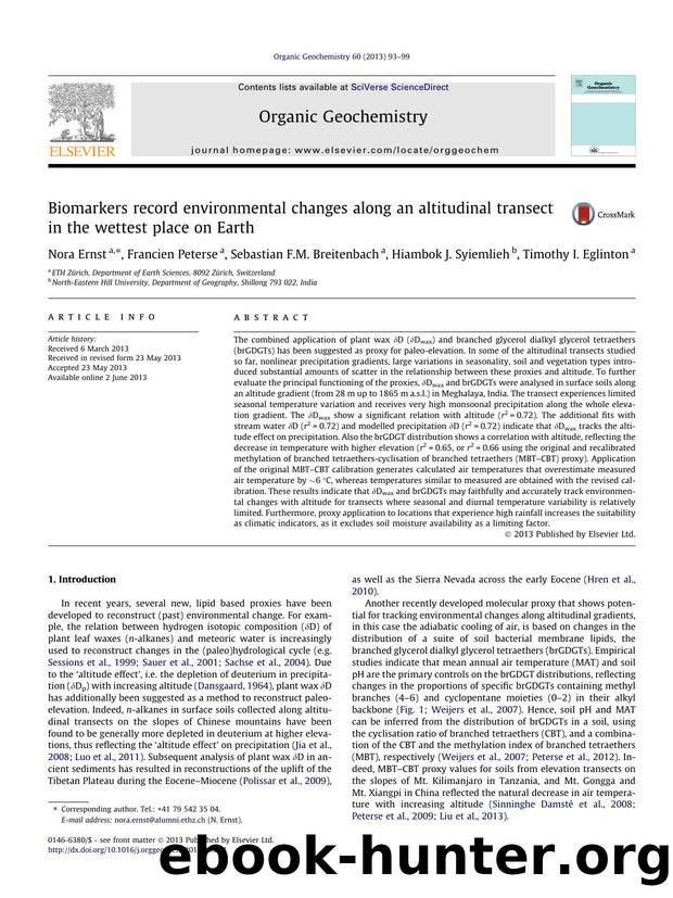 Biomarkers record environmental changes along an altitudinal transect in the wettest place on Earth by unknow