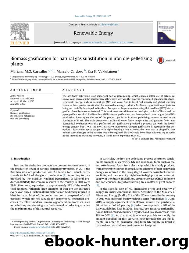 Biomass gasification for natural gas substitution in iron ore pelletizing plants by Mariana M.O. Carvalho & Marcelo Cardoso & Esa K. Vakkilainen