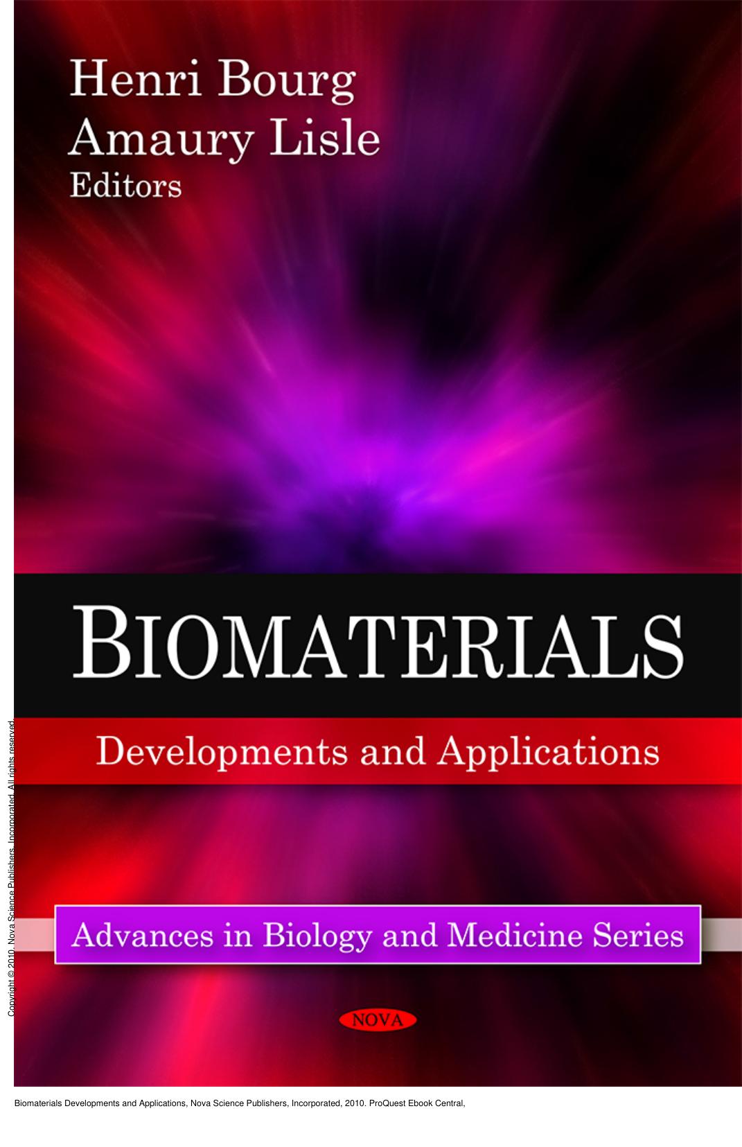 Biomaterials Developments and Applications by Henri Bourg; Amaury Lisle