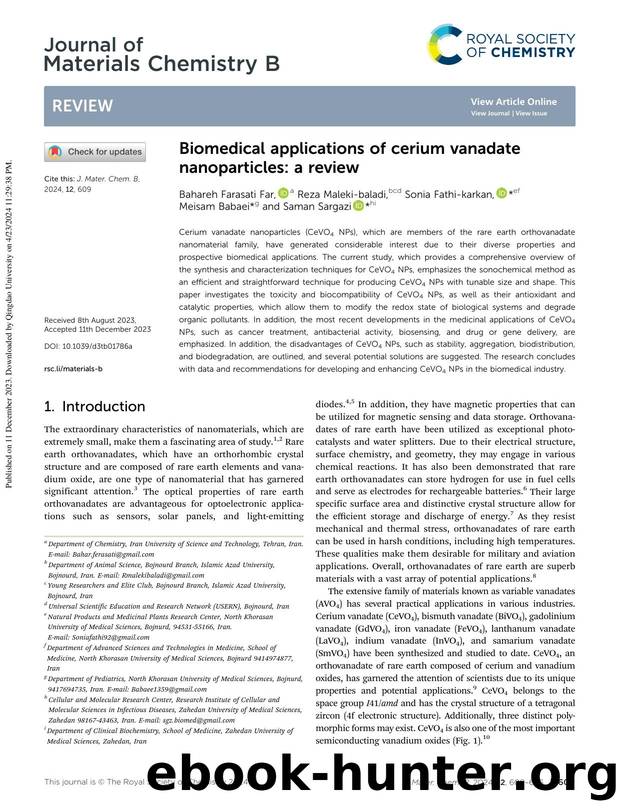 Biomedical applications of cerium vanadate nanoparticles: a review by Bahareh Farasati Far & Reza Maleki-baladi & Sonia Fathi-karkan & Meisam Babaei & Saman Sargazi