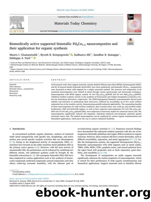 Biomedically active supported bimetallic PdxCu1-x nanocomposites and their application for organic synthesis by Masira I. Chamanmalik & Byresh B. Kempegowda & Sudhanva MS & Sasidhar B. Somappa & Siddappa A. Patil