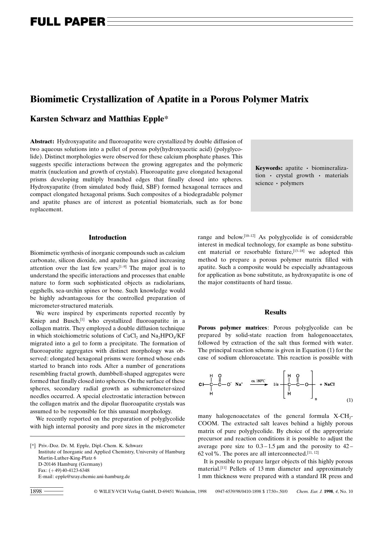 Biomimetic Crystallization of Apatite in a Porous Polymer Matrix by Unknown