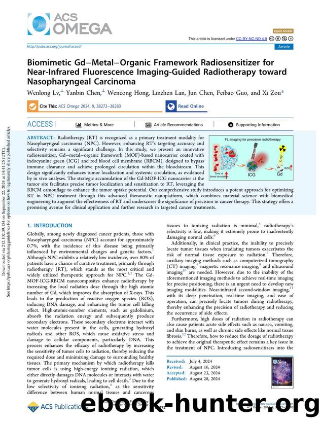 Biomimetic GdâMetalâOrganic Framework Radiosensitizer for Near-Infrared Fluorescence Imaging-Guided Radiotherapy toward Nasopharyngeal Carcinoma by Wenlong Lv Yanbin Chen Wencong Hong Linzhen Lan Jun Chen Feibao Guo & Xi Zou