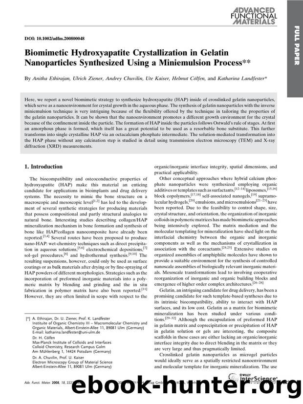 Biomimetic Hydroxyapatite Crystallization in Gelatin Nanoparticles Synthesized Using a Miniemulsion Process by Unknown