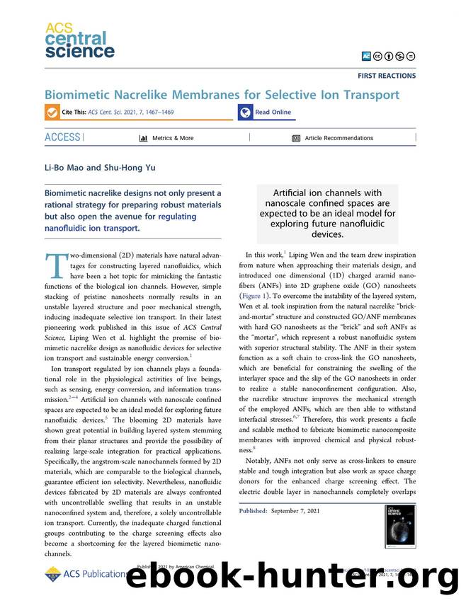 Biomimetic Nacrelike Membranes for Selective Ion Transport by Li-Bo Mao & Shu-Hong Yu (ORCID: g/0000-0003-3732-1011)