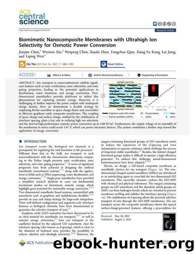 Biomimetic Nanocomposite Membranes with Ultrahigh Ion Selectivity for Osmotic Power Conversion by unknow
