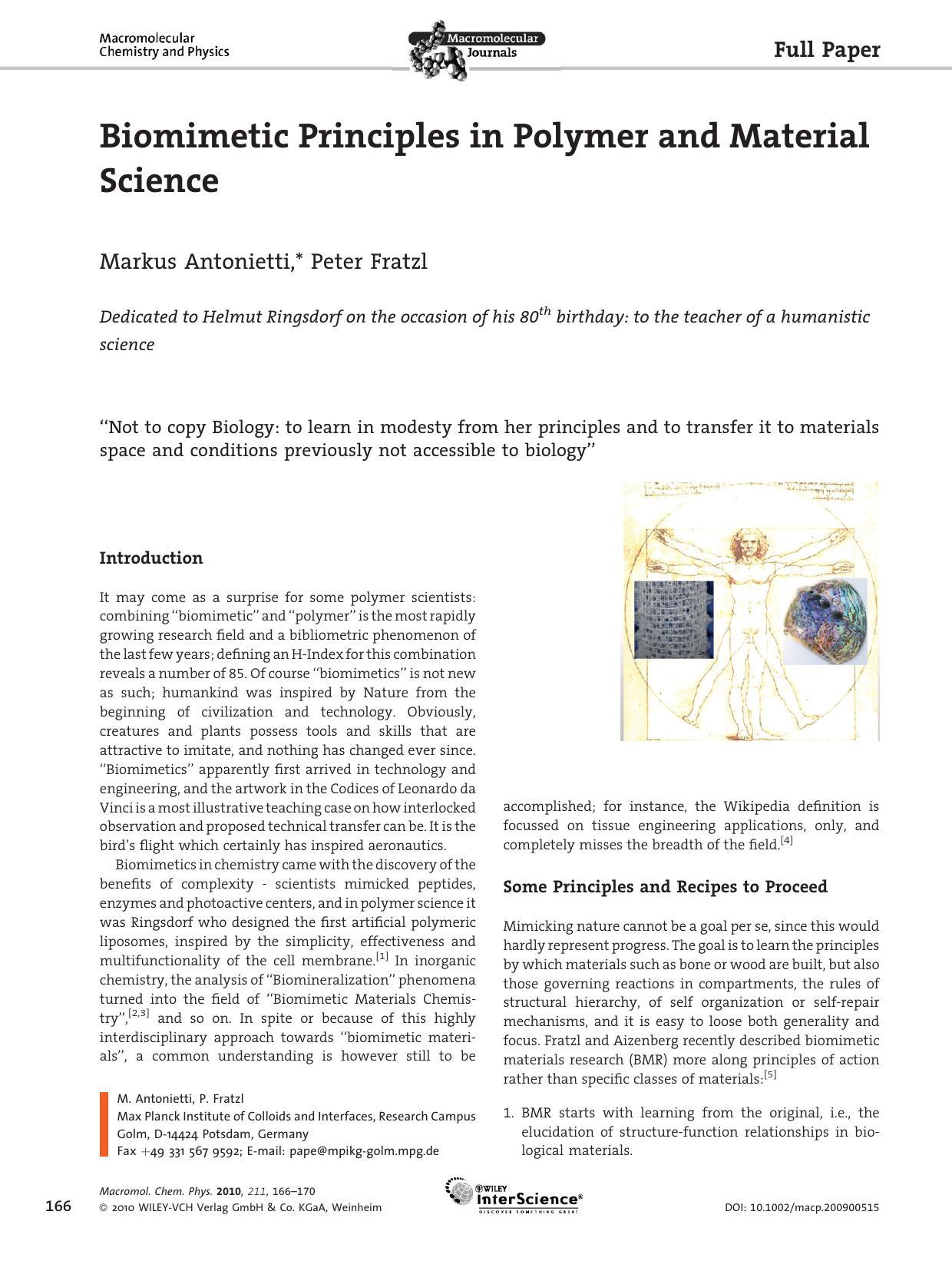 Biomimetic Principles in Polymer and Material Science by Unknown
