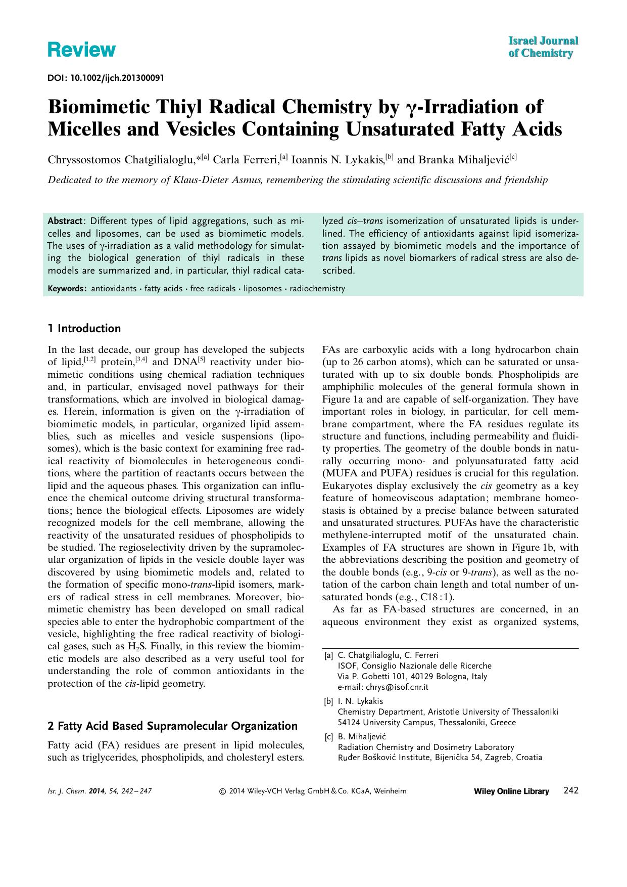 Biomimetic Thiyl Radical Chemistry by Irradiation of Micelles and Vesicles Containing Unsaturated Fatty Acids by Unknown