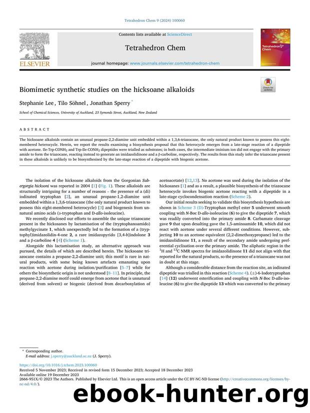 Biomimetic synthetic studies on the hicksoane alkaloids by Stephanie Lee & Tilo Söhnel & Jonathan Sperry