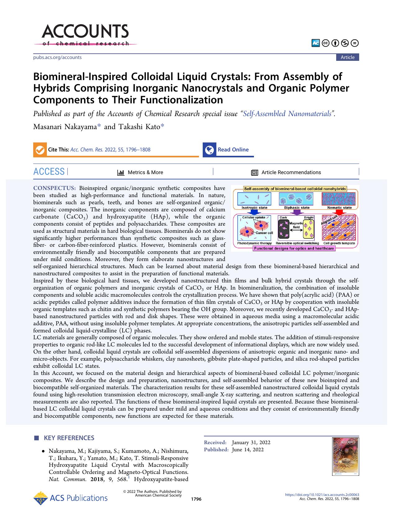 Biomineral-Inspired Colloidal Liquid Crystals: From Assembly of Hybrids Comprising Inorganic Nanocrystals and Organic Polymer Components to Their Functionalization by Masanari Nakayama and Takashi Kato