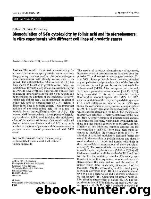 Biomodulation of 5-Fu cytotoxicity by folinic acid and its stereoisomers: in vitro experiments with different cell lines of prostatic cancer by Unknown