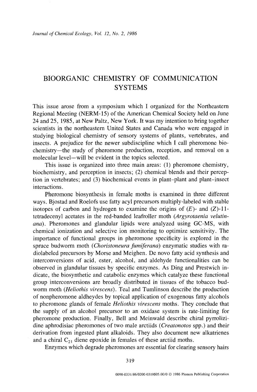 Bioorganic chemistry of communication systems by Unknown