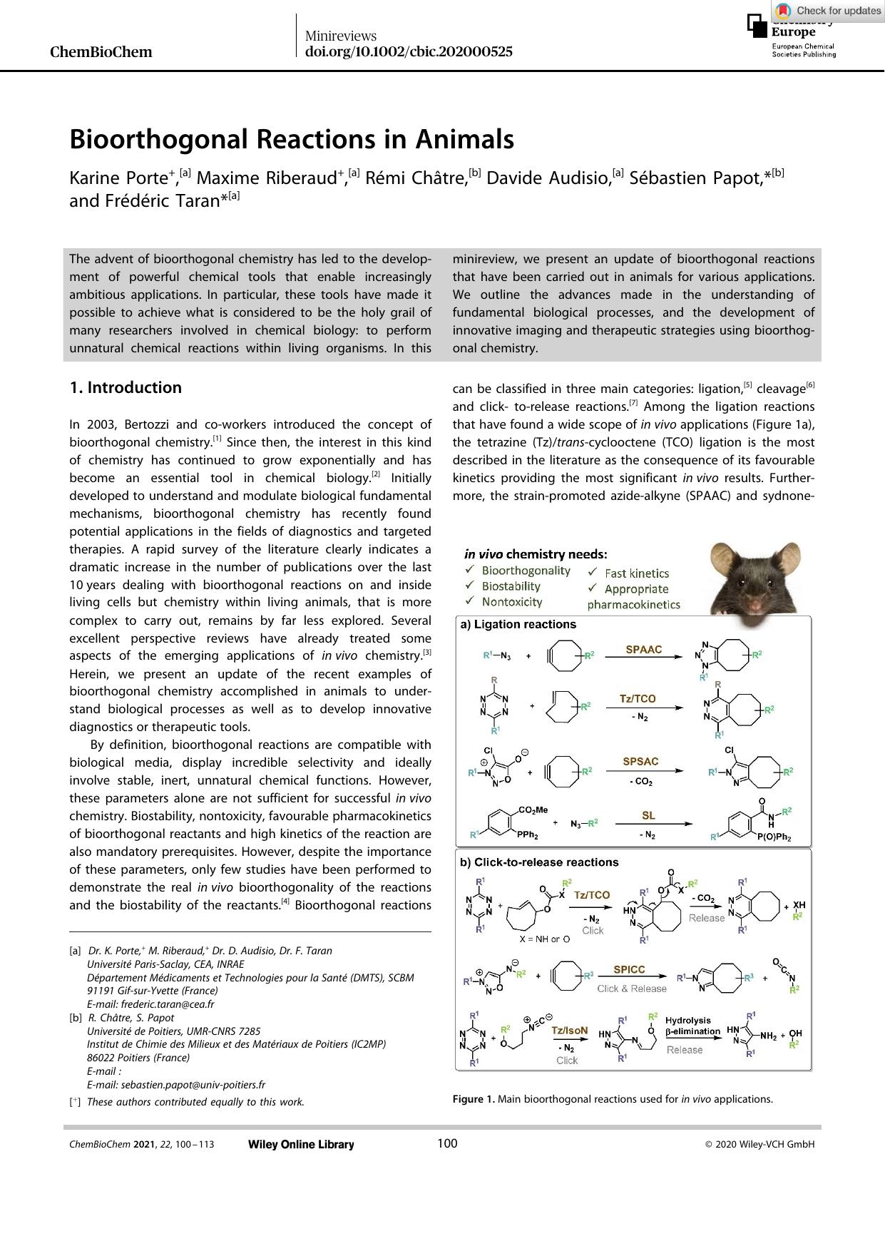 Bioorthogonal Reactions in Animals by Unknown