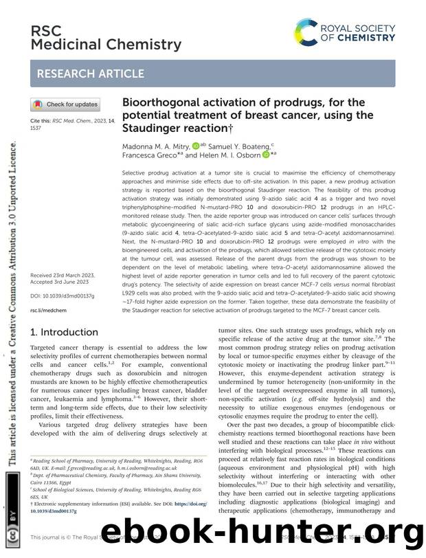 Bioorthogonal activation of prodrugs, for the potential treatment of breast cancer, using the Staudinger reaction by Madonna M. A. Mitry & Samuel Y. Boateng & Francesca Greco & Helen M. I. Osborn