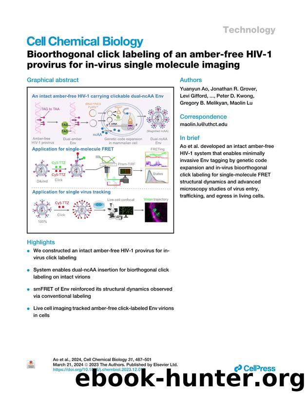 Bioorthogonal click labeling of an amber-free HIV-1 provirus for in-virus single molecule imaging by unknow