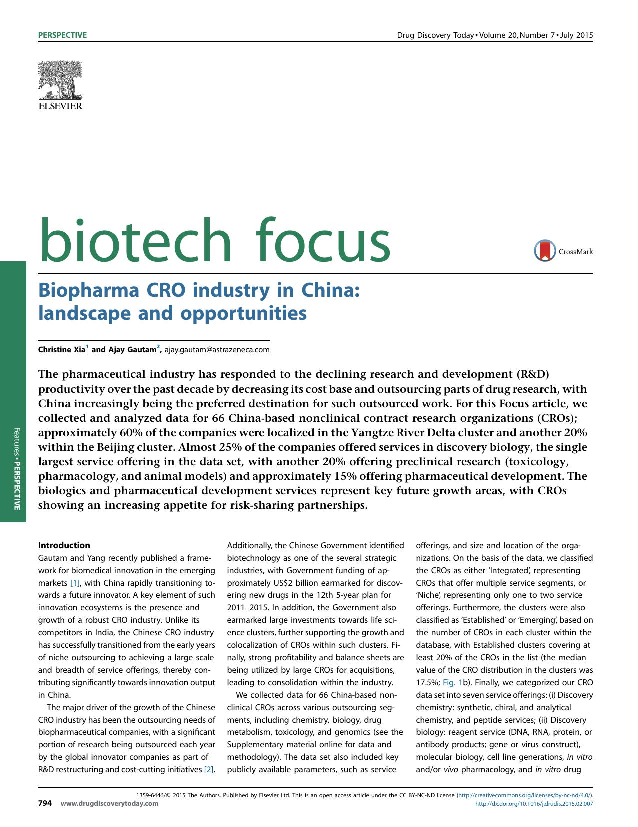 Biopharma CRO industry in China: landscape and opportunities by Christine Xia & Ajay Gautam