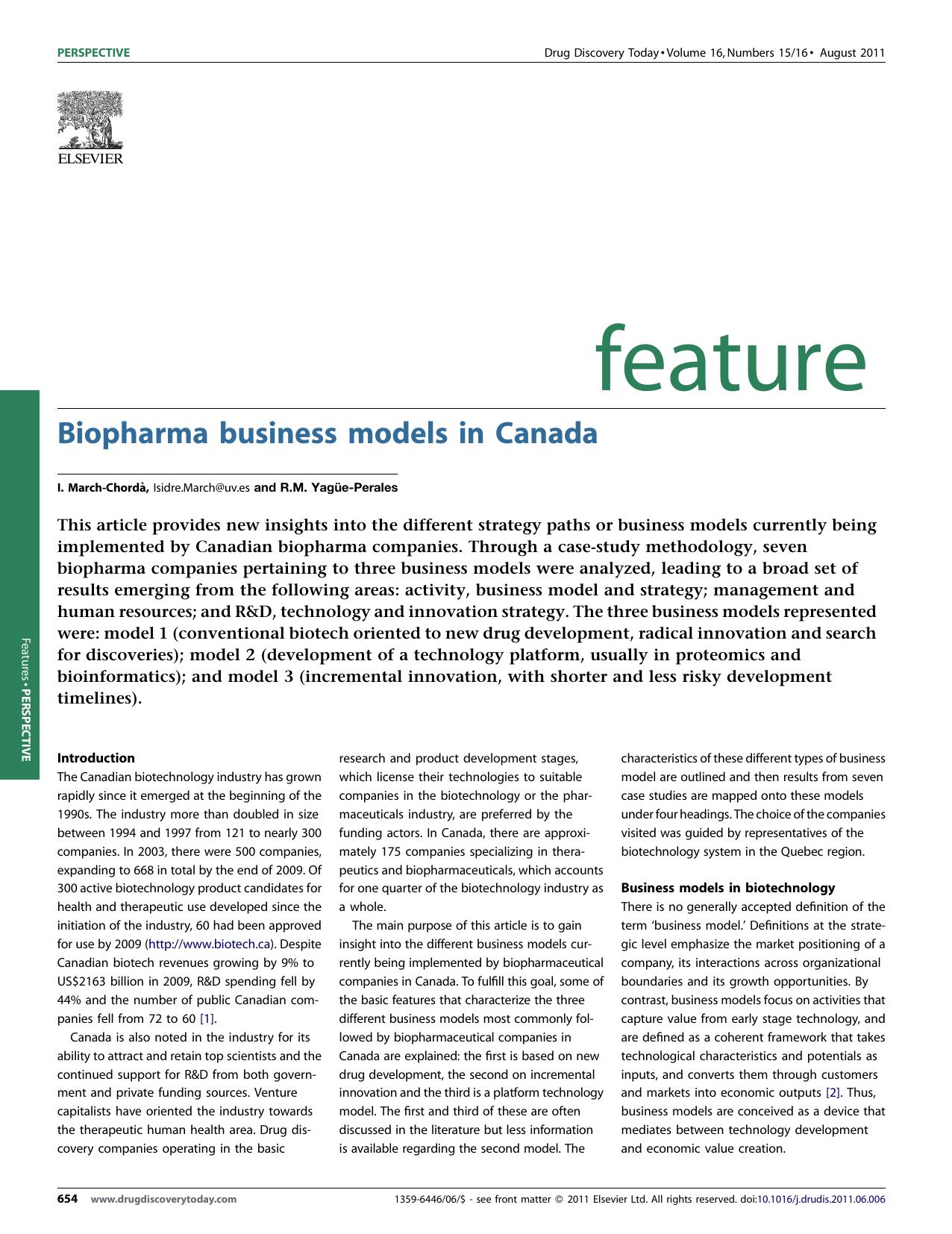 Biopharma business models in Canada by I. March-ChordÃ