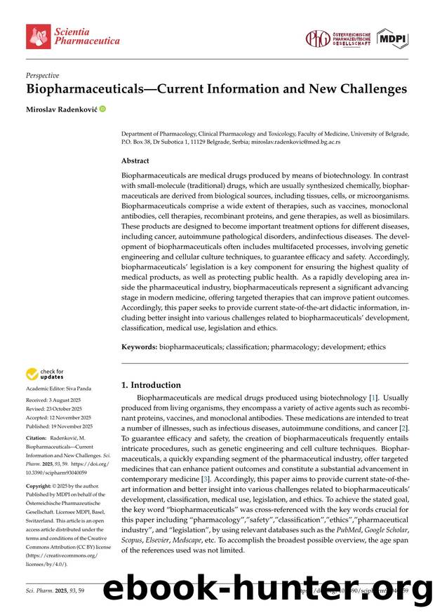 BiopharmaceuticalsâCurrent Information and New Challenges by Miroslav Radenković