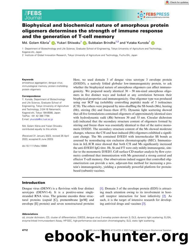 Biophysical and biochemical nature of amorphous protein oligomers determines the strength of immune response and the generation of Tâcell memory by Unknown