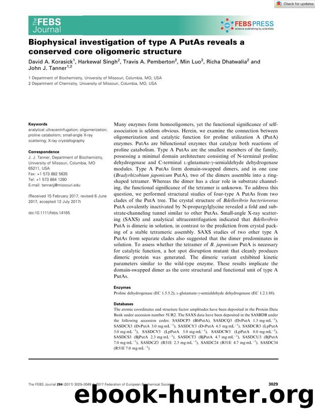 Biophysical investigation of type A PutAs reveals a conserved core oligomeric structure by Unknown