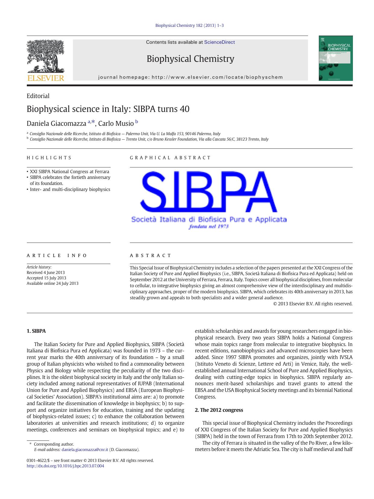 Biophysical science in Italy: SIBPA turns 40 by Daniela Giacomazza & Carlo Musio