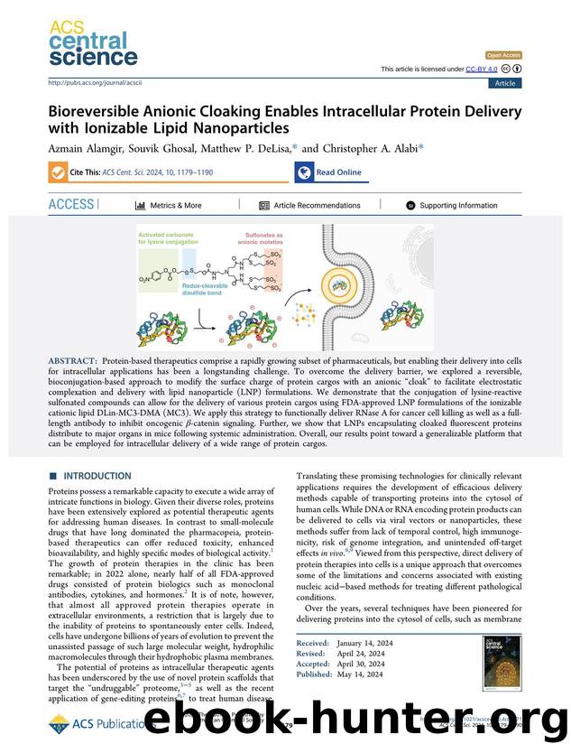Bioreversible Anionic Cloaking Enables Intracellular Protein Delivery with Ionizable Lipid Nanoparticles by unknow