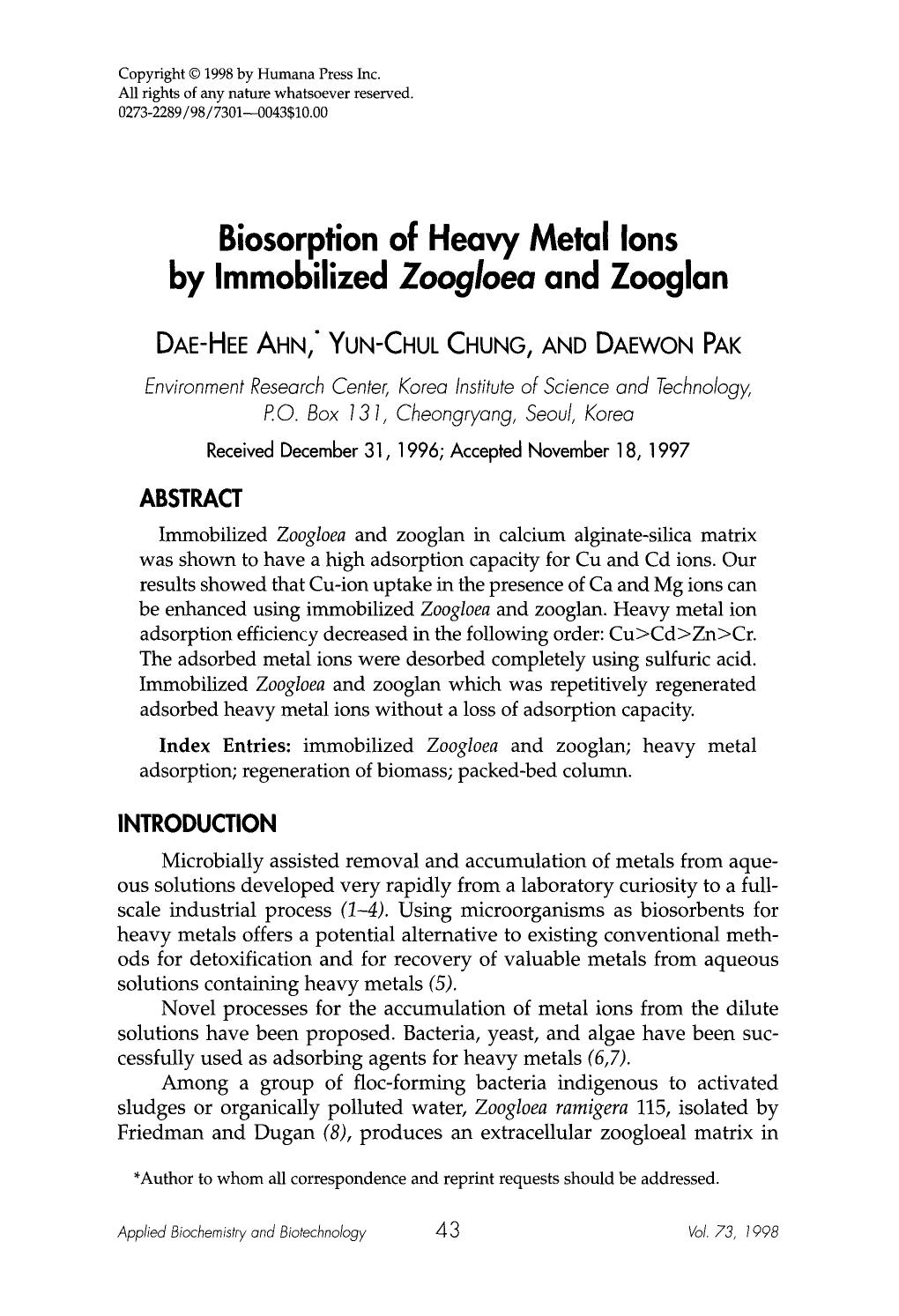 Biosorption of heavy metal ions by immobilized zoogloea and zooglan by Unknown