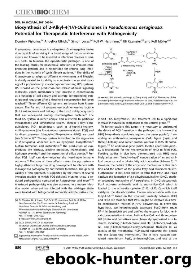 Biosynthesis of 2Alkyl4(1H)Quinolones in Pseudomonas aeruginosa: Potential for Therapeutic Interference with Pathogenicity by Unknown