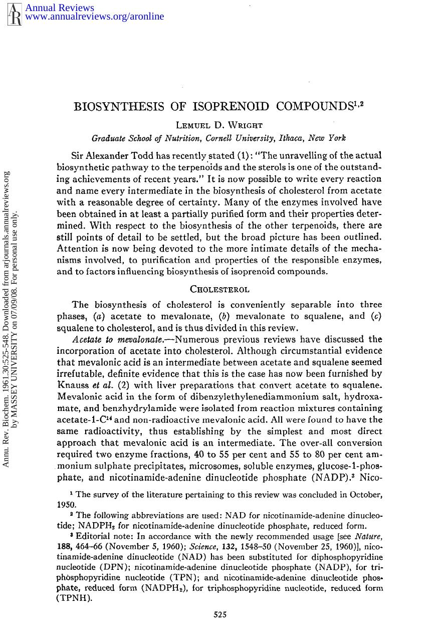 Biosynthesis of Isoprenoid Compounds by L D Wright
