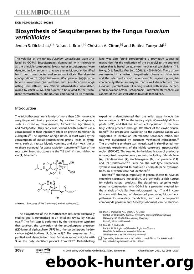Biosynthesis of Sesquiterpenes by the Fungus Fusarium verticillioides by Unknown