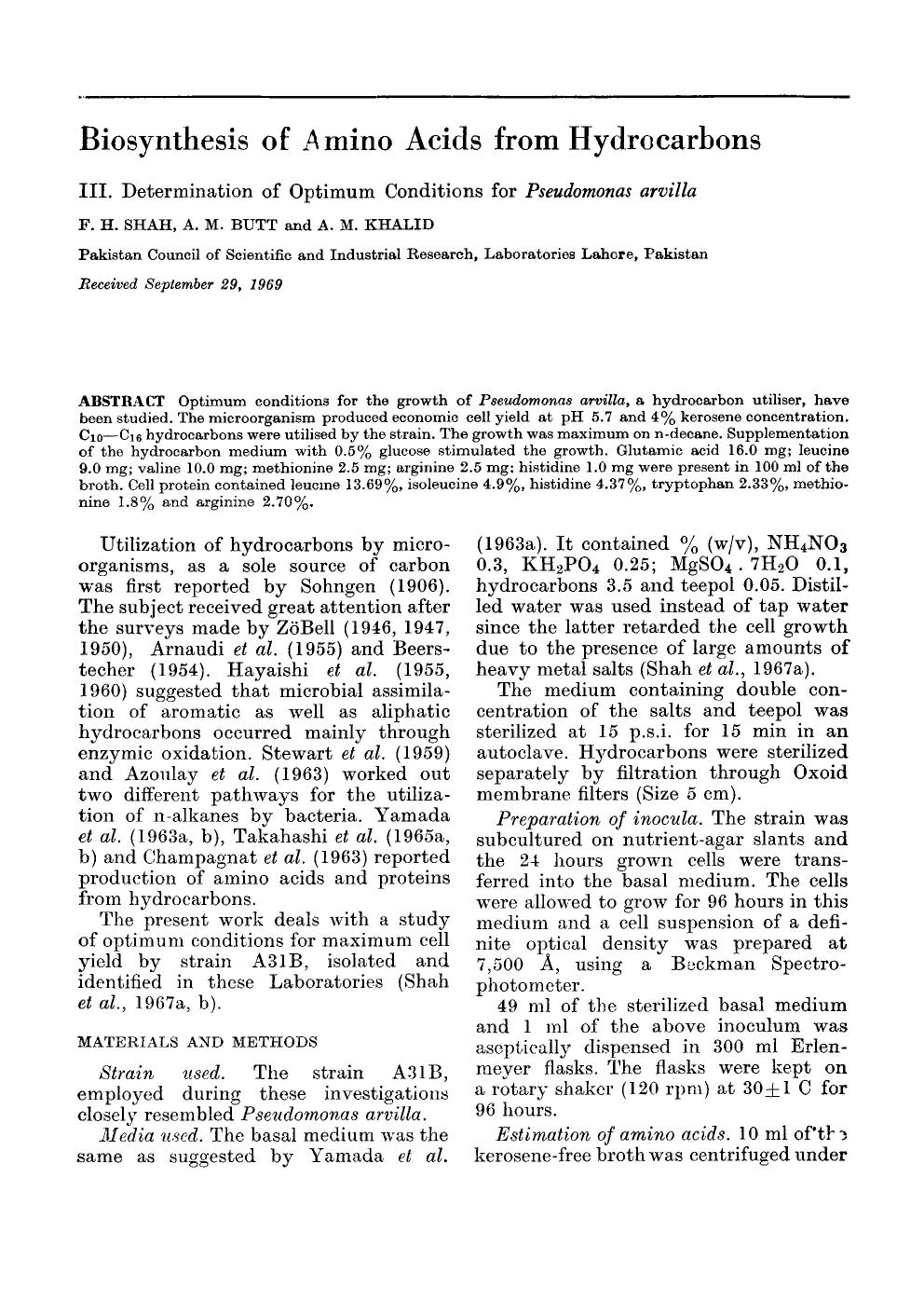 Biosynthesis of amino acids from hydrocarbons by Unknown