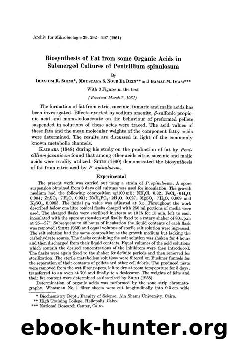 Biosynthesis of fat from some organic acids in submerged cultures of penicillium spinulosum by Unknown