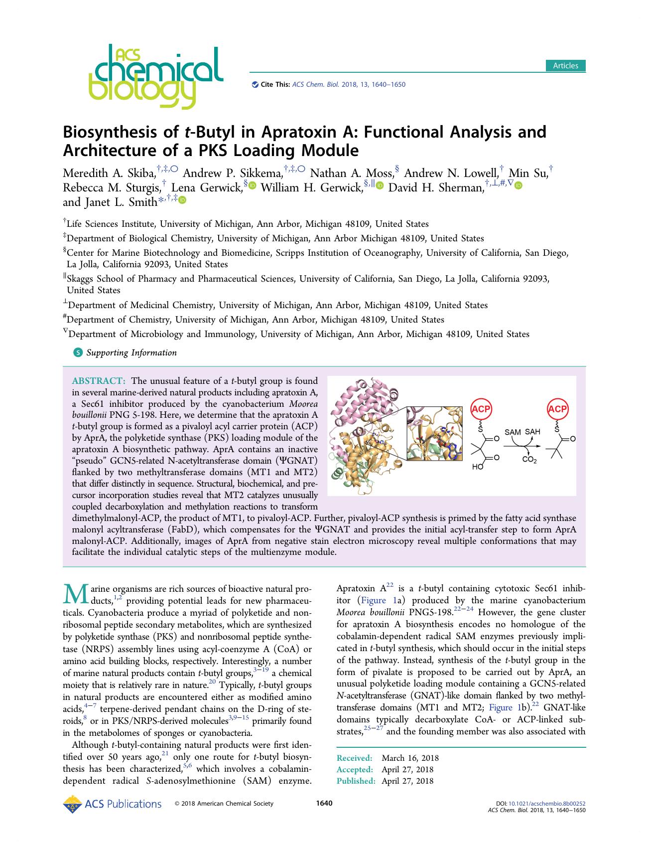 Biosynthesis of t-Butyl in Apratoxin A: Functional Analysis and Architecture of a PKS Loading Module by unknow
