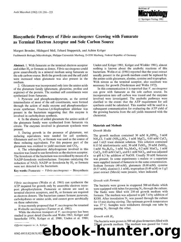 Biosynthetic pathways of <Emphasis Type="Italic">Vibrio succinogenes<Emphasis> growing with fumarate as terminal electron acceptor and sole carbon source by Unknown