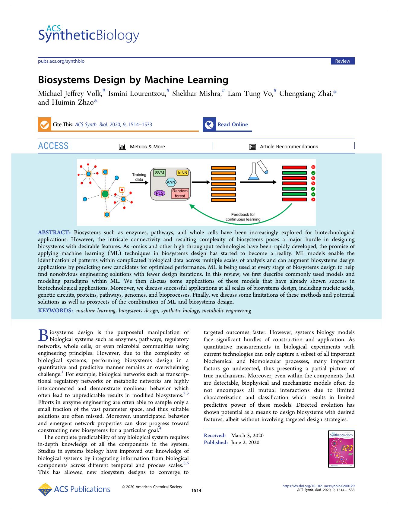 Biosystems Design by Machine Learning by unknow