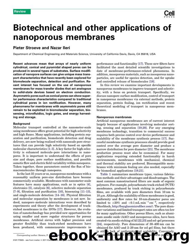 Biotechnical and other applications of nanoporous membranes by Pieter Stroeve