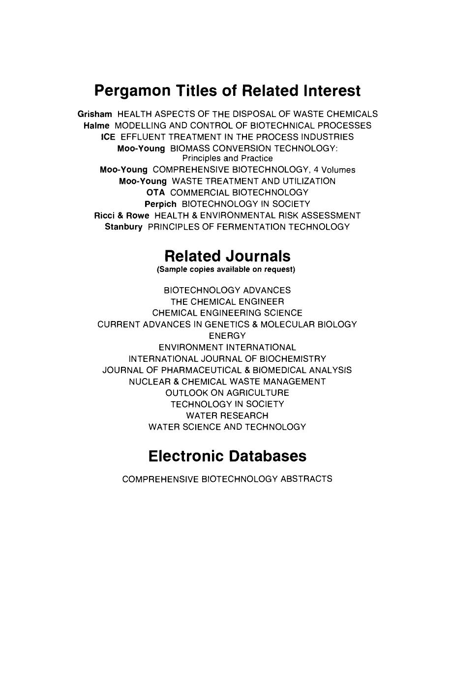 Biotechnology Risk Assessment. Issues and Methods for Environmental Introductions by Joseph Fiksel and Vincent T. Covello (Eds.)