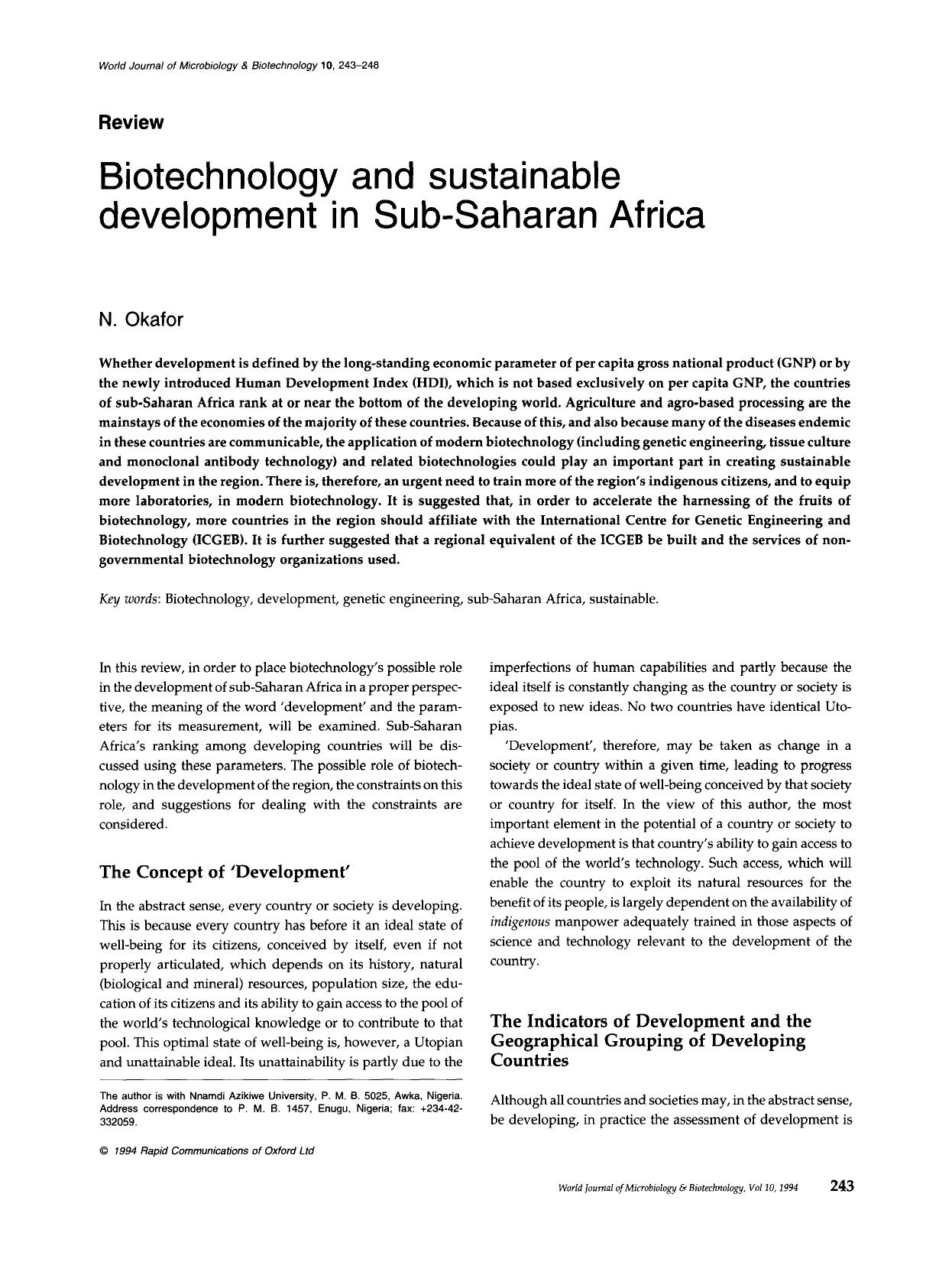 Biotechnology and sustainable development in sub-Saharan Africa by Unknown
