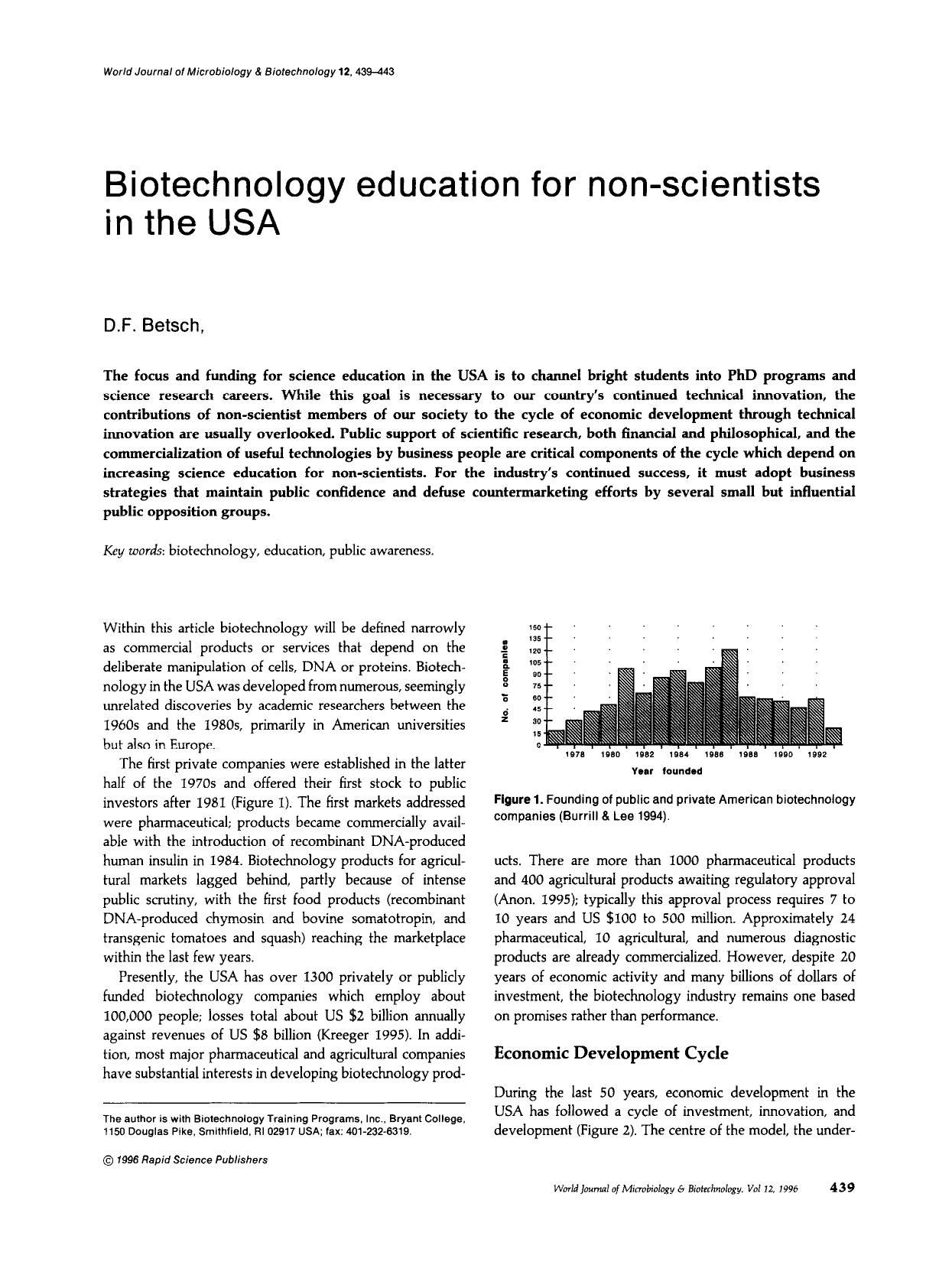 Biotechnology education for non-scientists in the USA by Unknown