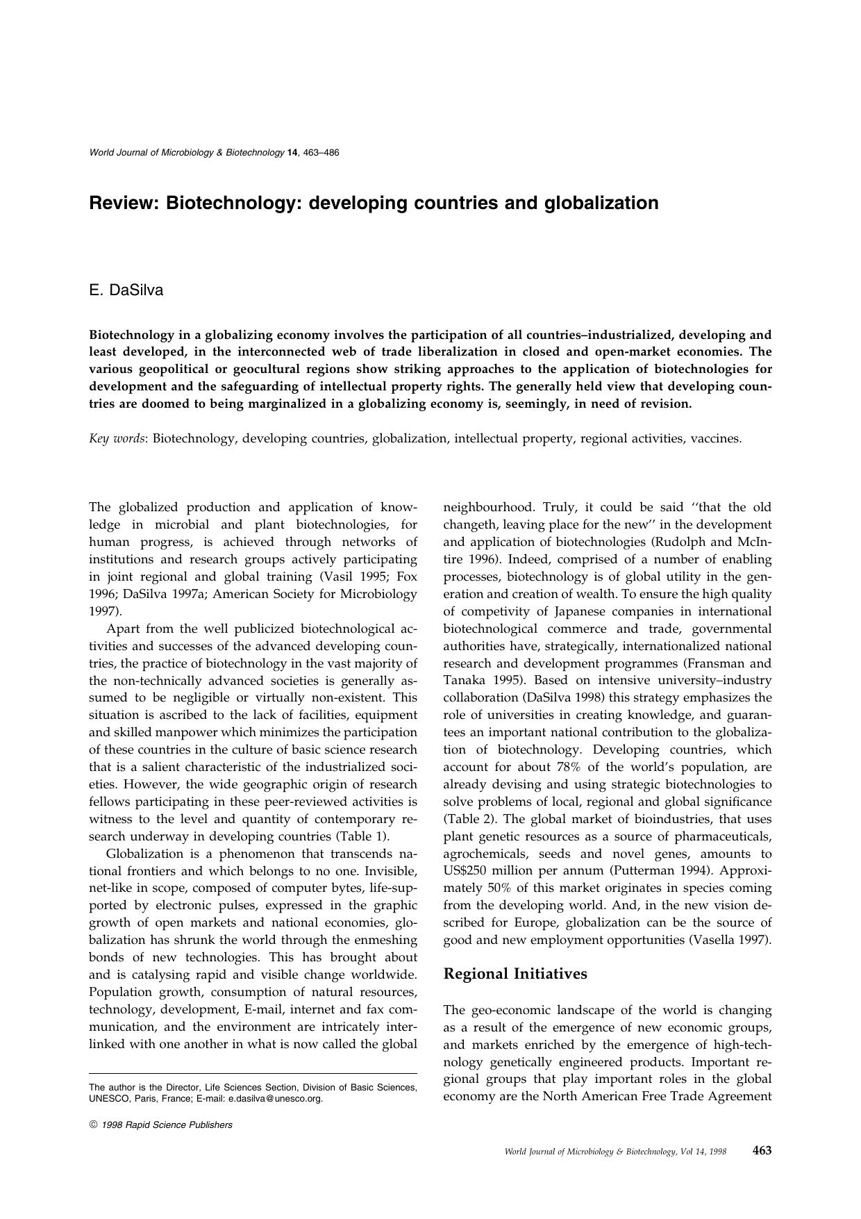 Biotechnology: developing countries and globalization by Unknown