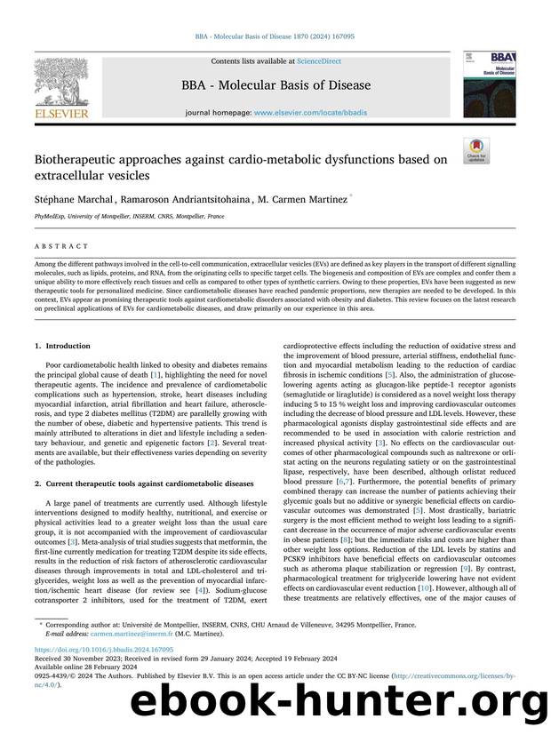 Biotherapeutic approaches against cardio-metabolic dysfunctions based on extracellular vesicles by Stéphane Marchal & Ramaroson Andriantsitohaina & M. Carmen Martinez