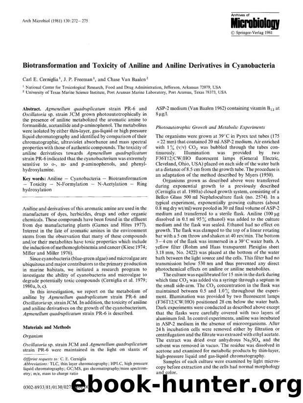 Biotransformation and toxicity of aniline and aniline derivatives in cyanobacteria by Unknown