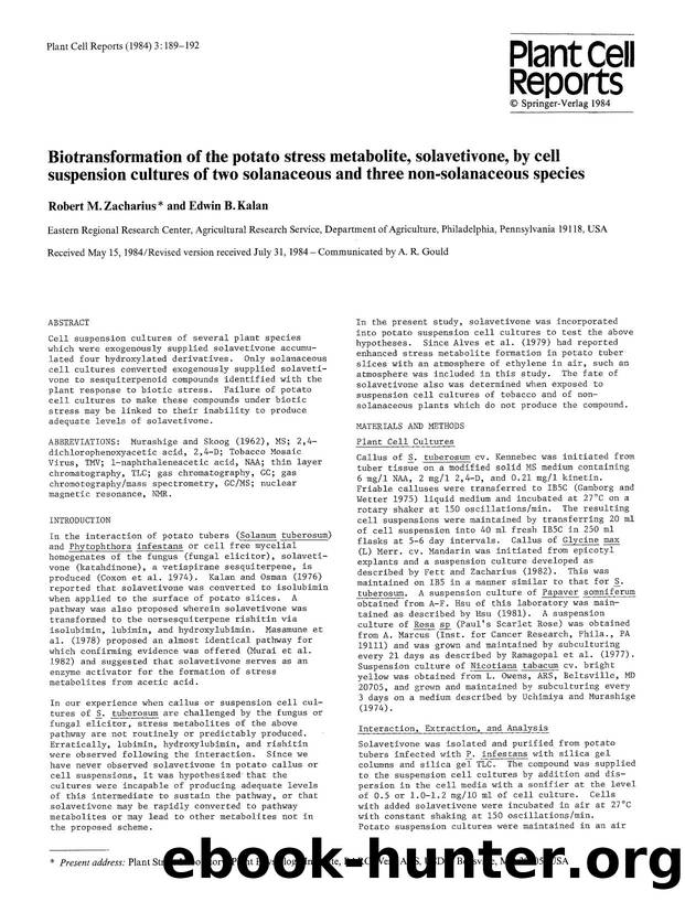 Biotransformation of the potato stress metabolite, solavetivone, by cell suspension cultures of two solanaceous and three non-solanaceous species by Unknown